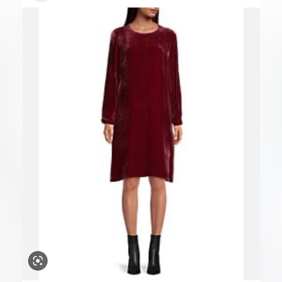 NWT EILEEN FISHER Velvet Long-Sleeve Dress - Picture 1 of 6
